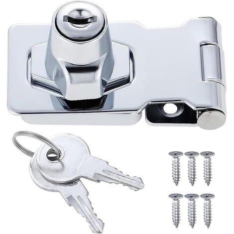 2 pièces serrures à moraillon à clé, moraillon de sécurité à bouton tournant pour verrou de porte, loquet de serrure de porte avec clé pour porte de remise, armoire, placard, tiroir, meubles (6,3 cm) (1/5)