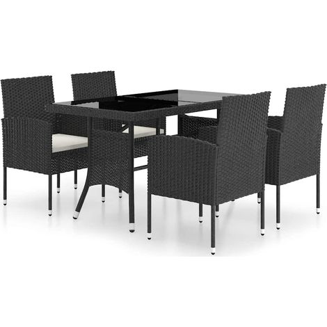 Maison Exclusive - 5-tlg. Garten-Essgruppe Poly Rattan Schwarz (1/5)