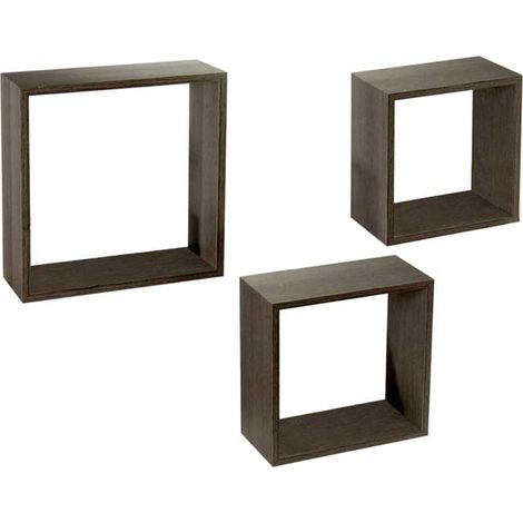 MAURY'S 3 PENSILI QUADRATI IN LEGNO DA PARETE IN TRE MISURE CON FINITURA WENGÈ (1/5)