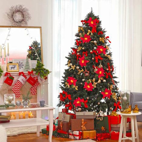 Weihnachtsstern-Lichterkette mit 10 künstlichen LED-Blumen, Christbaumschmuck, für drinnen und draußen, Partydekoration (1/4)