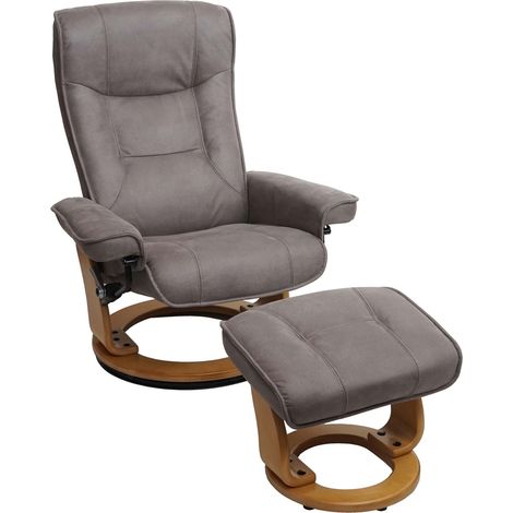 MCA Relaxsessel Halifax, Fernsehsessel Hocker, Stoff/Textil 130kg belastbar hellgrau, naturbraun