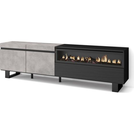 Skraut Home - Mueble TV, Televisión, Muebles de salón, almacenaje, 200x57x35cm, Para TV hasta 80", Chimenea eléctrica, Diseño industrial, Estilo Moderno, Gris Cemento (1/5)