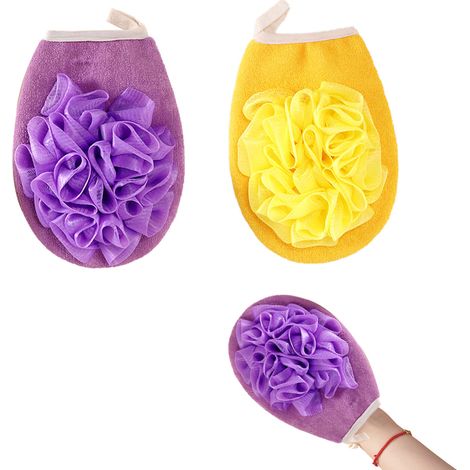 Lot de 2 éponge loofah, double face exfoliante, design ergonomique, fibres PE et soie, pour douche et bain homme femme (1/5)