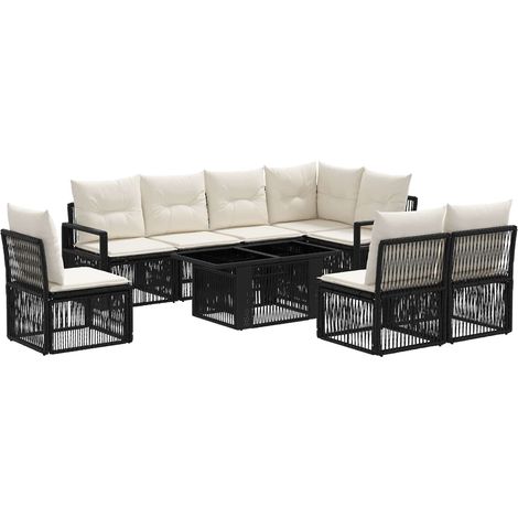 Conjunto de sofás de jardín 9 uds. Negro y Blanco Crema vidaXL (1/5)