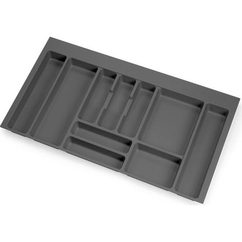 Emuca – Range-couverts pour tiroirs Vertex et Concept 500mm – Module 900mm – Plastique gris anthracite – Grande capacité de rangement