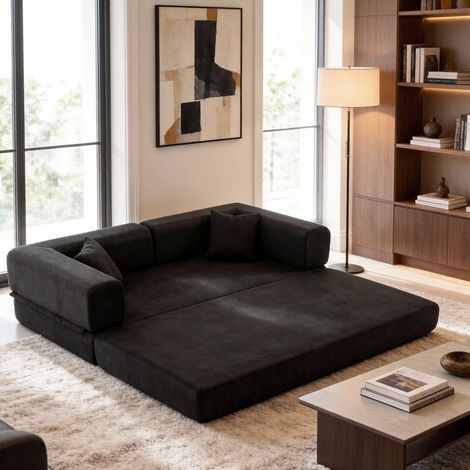 Divano letto pieghevole 200 x 100 x 70 cm in tessuto a coste nero DESVIAE (1/5)