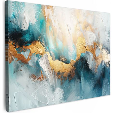CUADRO EN LIENZO Abstracto - Arte - Oro - Azul Lienzo Modernos 80x60 cm