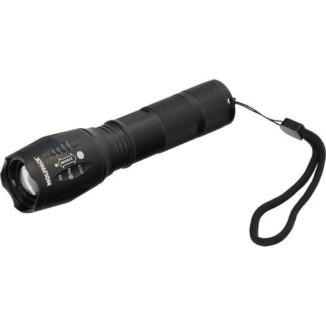 Torcia LED portatile (3xAAA non inclusa) con 4 modalità di illuminazione e zoom (5W 300lm) IP44 in alluminio nero (1/5)