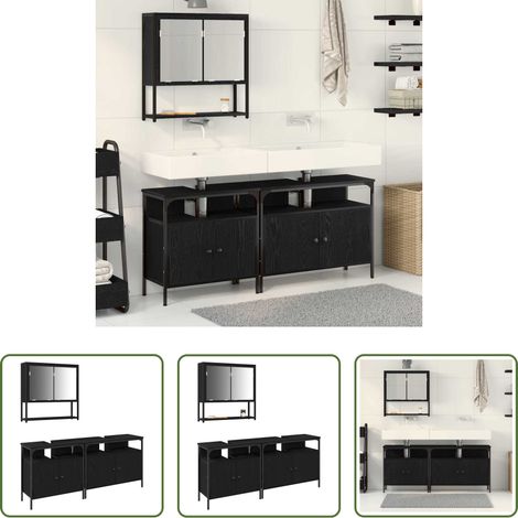 vidaXL Spiegelschrank - Badezimmermöbel-Set mit Regal 3 pcs Schwarz Holzwerkstoff (1/5)