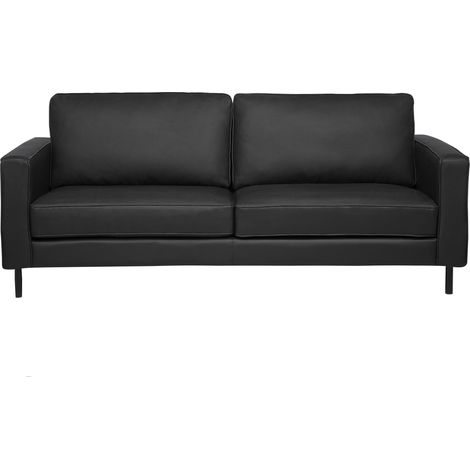Sofá de piel sintético negro 3 plazas patas de metal respaldo tapizado estilo minimalista moderno Savalen (1/5)