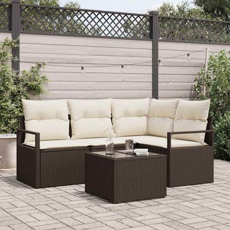 Conjunto de sofá de jardín 5 pcs Marrón Poliratán (1/5)