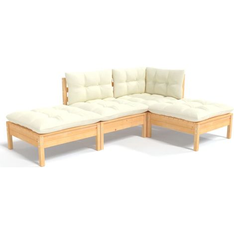 Salon de jardin 4 pcs,Mobilier de jardin avec coussins crème Bois de pin massif CFW59743 (1/5)