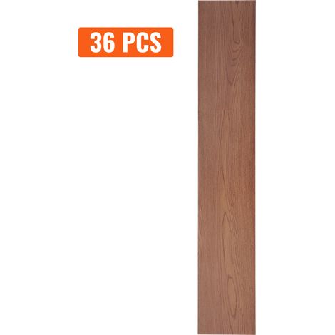 Mophorn Self Adhesive Vinyl Floor Tiles 36 x 6 inch, 36 Tiles, 2.5mm Thick, Peel & Stick Deep Brown Wood Grain Flooring for Kitchen, Dining Room, Bedrooms & Bathrooms (1/5)