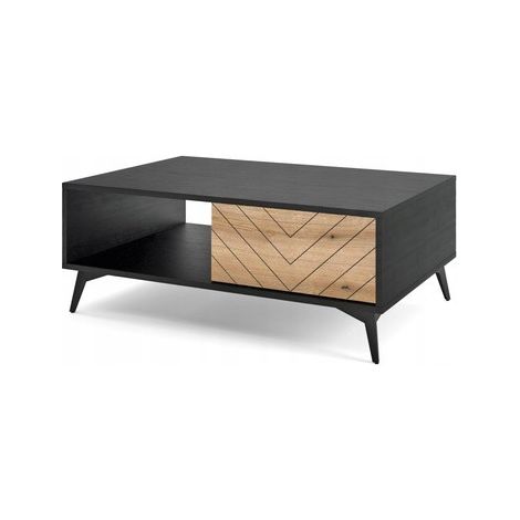 Table basse évoque chêne/noir fraisé 90x60cm avec étagére ouverte modèle DIAMANT