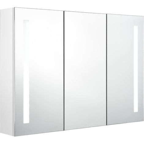 Armoire de salle de bain à miroir LED 89x14x62 Blanc brillant (1/5)