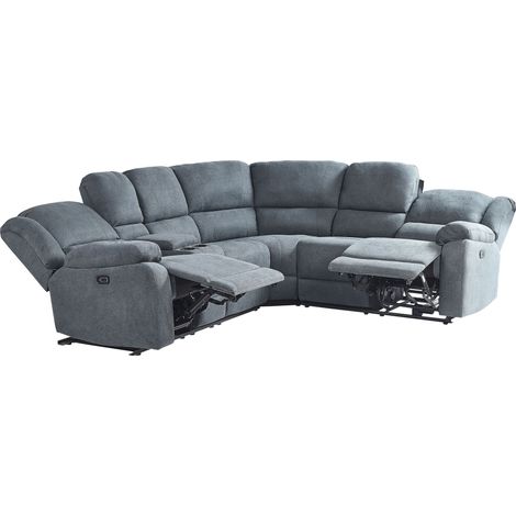 Electric Recliner Corner Sofa 5 Seater ROKKE Fabric Grey with USB Port Left Hand