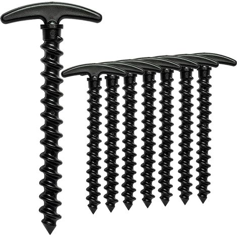Lot de 10 piquets de sol vissables avec poignée en T – Adhérence supplémentaire dans le sol meuble et le sable de plage, pour tente, parasol et décoration de jardin, plastique durable, 143 x 66 mm (1/5)