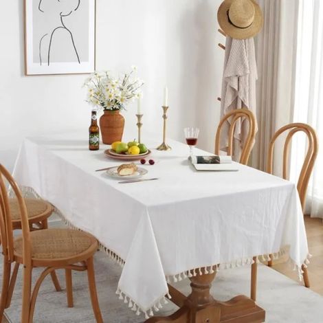 Nappe en coton lavable - YSTP - Carrée - 140x140cm - Blanc (1/4)