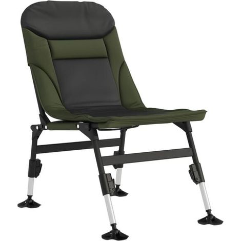 Chaise de pêche pliable, verte, avec pieds anti-boue réglables. (1/5)