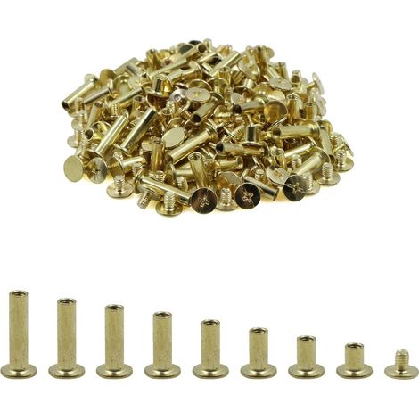 Chicago Vis Fixation en laiton - 80 Pcs 8 tailles M5 x 6-20 mm Rivets à ongles Pour Cuir Ceinture bricolage Décoration, Tige Rondes Ongles Rivet Button Solide Tack pour DIY Réparation Reliure (1/5)
