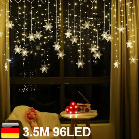 Guirlande Lumineuse Flocons de Neige LED Rideau Lumineux pour Fenêtre Déco de Noël 3,5m 96 LEDs Blanc Chaud Blanc (1/5)