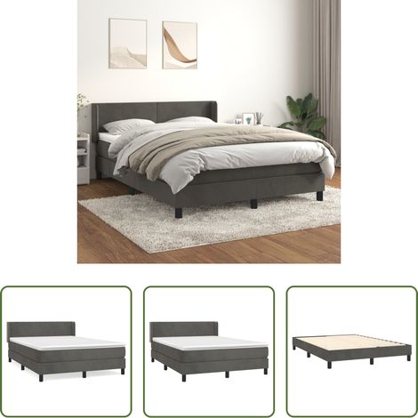Matratze - Boxspringbett mit Matratze Dunkelgrau 140x190 cm Samt (1/5)