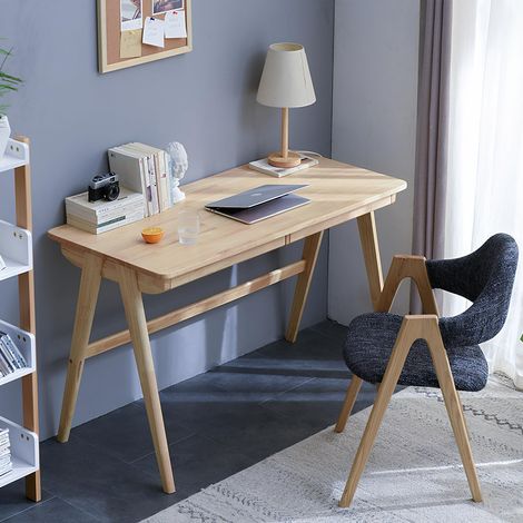 Bureau d'ordinateur avec tiroirs, bureau d'écriture en bois massif, bureau moderne du milieu du siècle, table d'étude en chêne, petit bureau pour chambre à coucher, 74 x 100 x 55 cm, naturel (1/5)