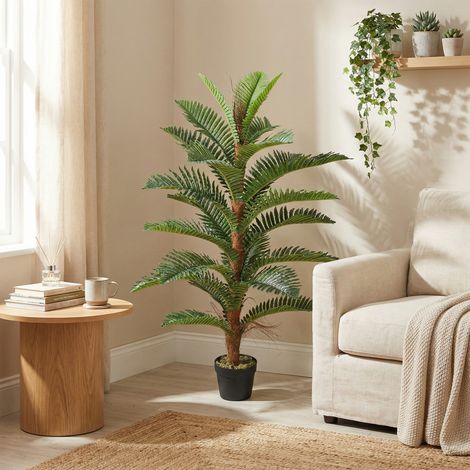 Palmier artificiel 120 cm, 24 branches en PEVA, plante d'intérieur verte avec cache-pot en plastique (1/5)
