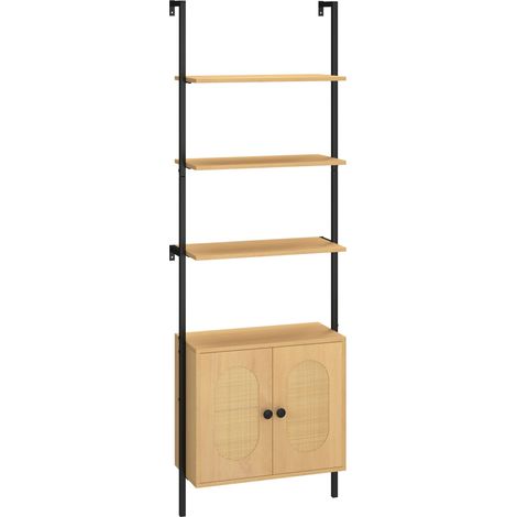 Estantería de pared de 3 niveles con mueble de ratán, 184 cm