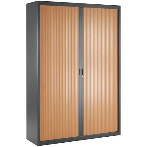 Armoire haute à rideaux démontables décor bois Largeurs spécifiques 200 x 140 cm anthracite-merisier - Maxiburo