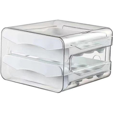 2-stöckige Eieraufbewahrungsbox für den Kühlschrank – Weißer Kunststoff-Schubladenorganizer, großes Fassungsvermögen (1/5)