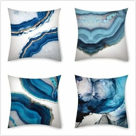 Funda de cojín decorativa de mármol azul con textura de mármol, acuarela, con fundas de almohada, funda de almohada de línea dorada para sofá, para dormitorio y coche, 45 x 45 cm (1/5)