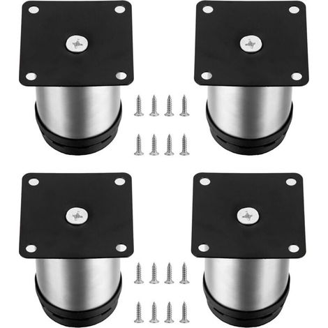 4 Pièces Pieds de Meubles Réglables, Pied de Table Reglable Hauteur Métal, Pieds Meuble Cuisine, Pieds de Meubles Armoires éTagèRes Table Acier Inoxydable, avec Vis (50X80MM, Argent) (1/4)