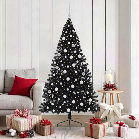 Künstlicher vorbeleuchteter Weihnachtsbaum Schwarz 180 cm PVC