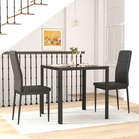 Ensemble table à manger et chaises pour 2 personnes, plateau rectangulaire en verre, pour cuisine salon maison, noir (1/5)