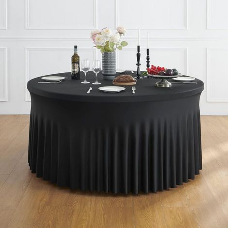 Nappe Ronde Extensible Noire (150 cm), housse de table spandex, idéale pour réceptions, mariages, banquets, fêtes et anniversaires (1/5)