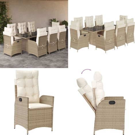 9-tlg. Garten-Essgruppe mit Kissen Beige Poly Rattan - Gartentisch - Gartensessel (1/5)