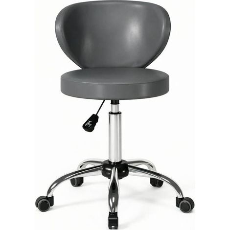 Taburete con ruedas giratorio 360° de PU con respaldo y altura regulable, gris (1/5)