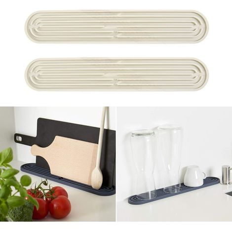 2-Piece Silicone Draining Mats, Bar Mats, Dishwasher-Safe Non-Slip Dish Drainer for Bottles and Glasses, Beige (1/5)