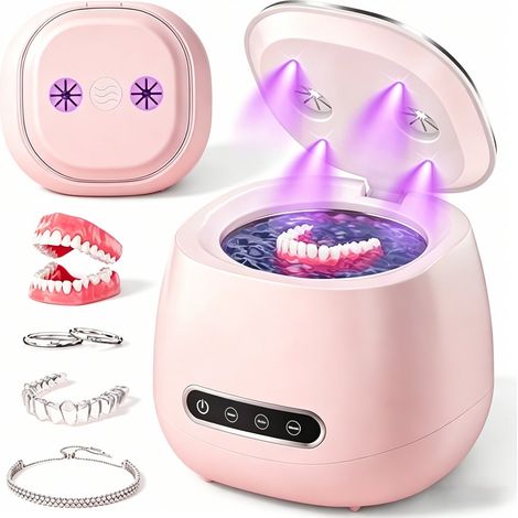 Nettoyeur de prothèses dentaires à ultrasons - Chambre de nettoyage portable 48 kHz - Nettoyeur à ultrasons - Nettoyage de prothèses dentaires - Convient aux prothèses dentaires. (1/5)