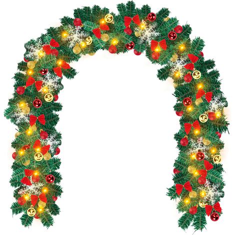 Wolketon Ghirlanda natalizia su ramo di albero 5m con fiocchi e ghirlanda di fiori rossi di decorazioni natalizie con telecomando