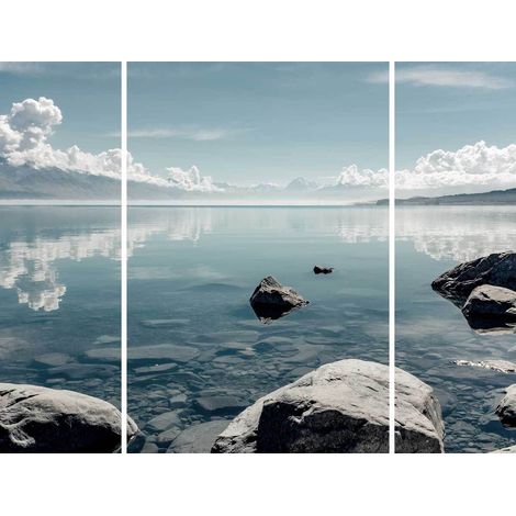 Triptyque sur toile rivière avec rocher 125x97 cm - Impression sur Toile Murale Décorative - Image imprimée en HD sur Toile - Toile sur Châssis en Bois FSC - Fabriqué en France (1/5)