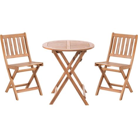 Bistro Set Folding FEBBIO Certified Acacia Wood Brown