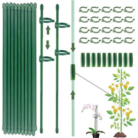 Supports pour plantes, 20 supports pour plantes d'intérieur, 20 pinces pour tiges, 10 tubes d'extension, attaches pour plantes, support pour orchidées (1/5)