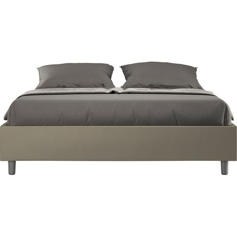 Letto Matrimoniale 160x200 cm con Rete e Contenitore Giroletto con Alzata Comoda Imbottito in Similpelle Azelia Cappuccino (1/5)