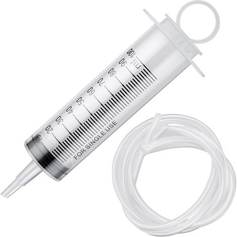 Seringue en plastique avec tube 100ml Grande seringue en plastique pour l'alimentation des animaux domestiques avec 130cm de tuyau Grande seringue de mesure en plastique pour l'alimentation (1/5)
