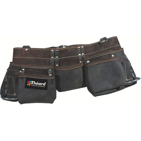 Theard – Poche à outils cuir tanné et huilé 9 poches – Ceinture cuir intégrée – 2 anneaux pour marteau – Adaptable avec bretelles (1/2)