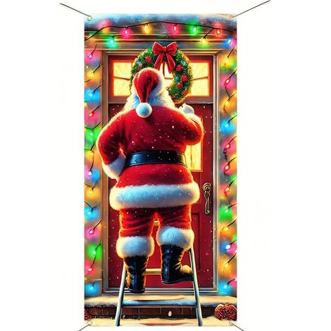 Décorations de Noël 2026 - Bannières, nœuds, décorations de Noël, rideaux de porte - 90 x 180 cm (œillets + ruban) - QL-12