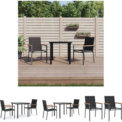 Gartenmöbel Schwarz - vidaXL 3-tlg. Garten-Essgruppe Schwarz Textilene und Stahl - Gartenstuhl mit Rückenlehne (1/5)