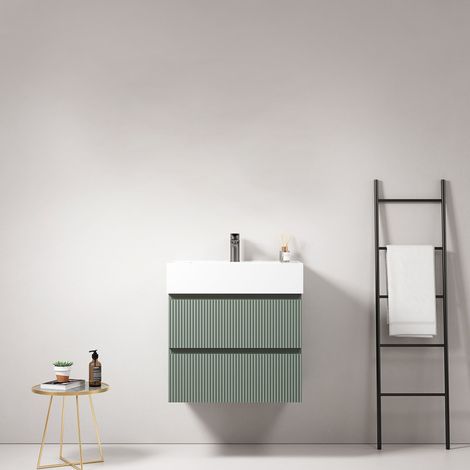 Mobile bagno sospeso cannettato 60 cm Verde Salvia Lavabo in Resina Senza Specchio - Fiji Paint (1/4)